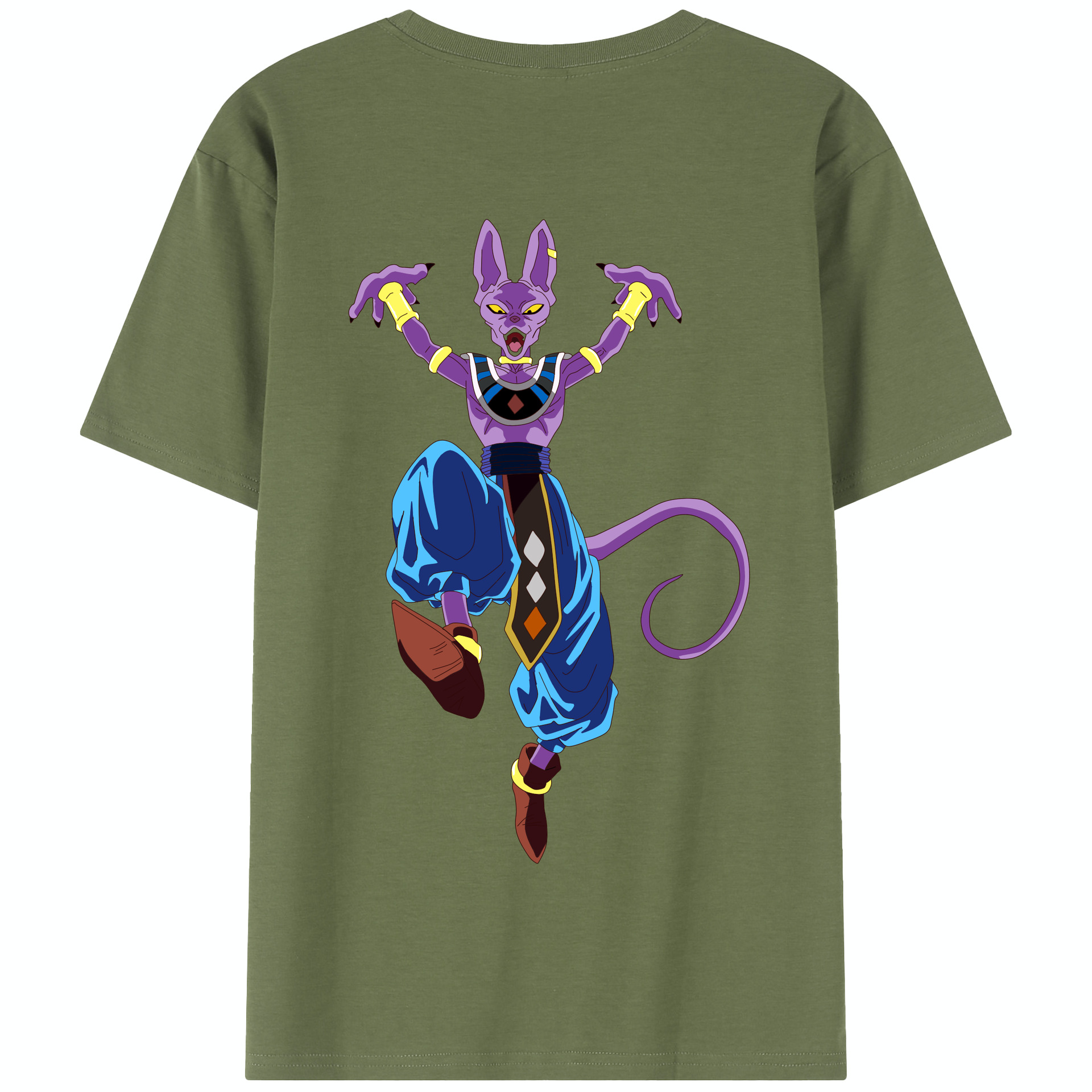 （画像用） ドラゴンボール ビルス 破壊神ビルス DRAGON BALL Beerus Birusu 綿100％半袖Tシャツ（背面プリント）